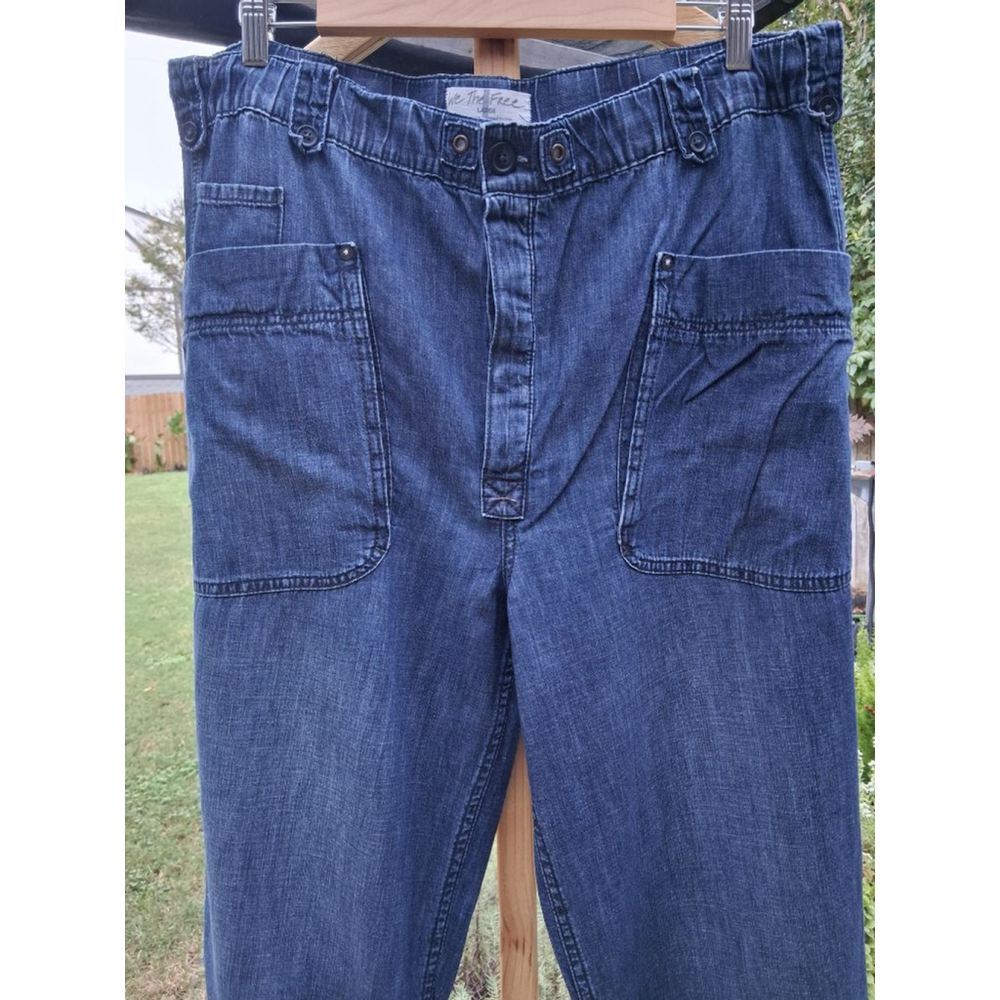 We The Free Blue Wide Leg Elastic Waistband Utility Cargo Jeans Large - Picture 2 of 13